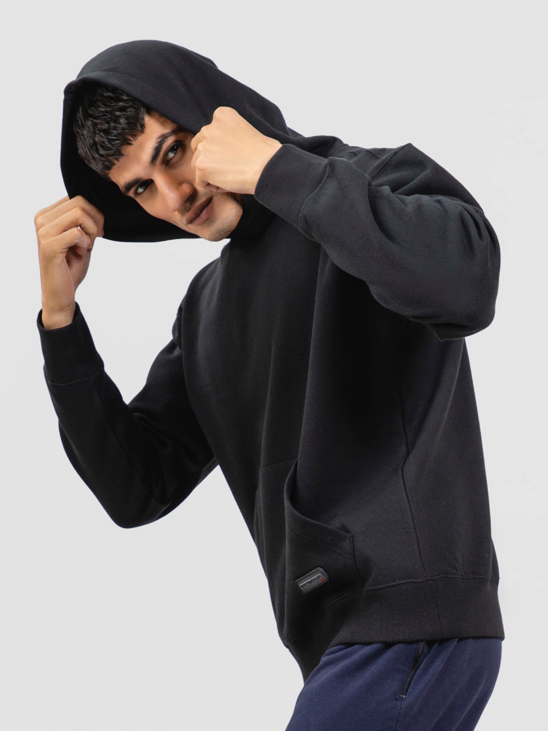 Black Relaxed Fit Pullover Hoodie Brumano