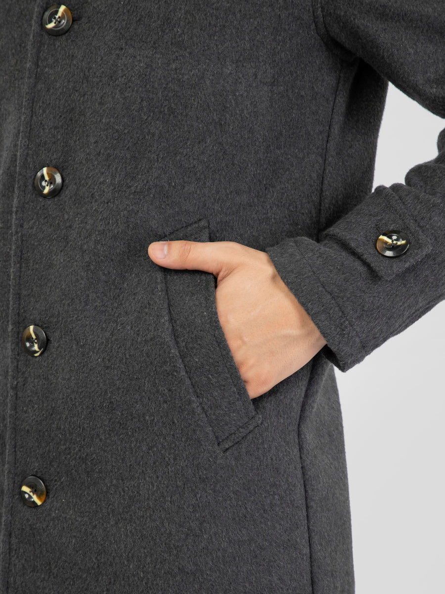 Charcoal Tie-Waist Long Coat main image 0