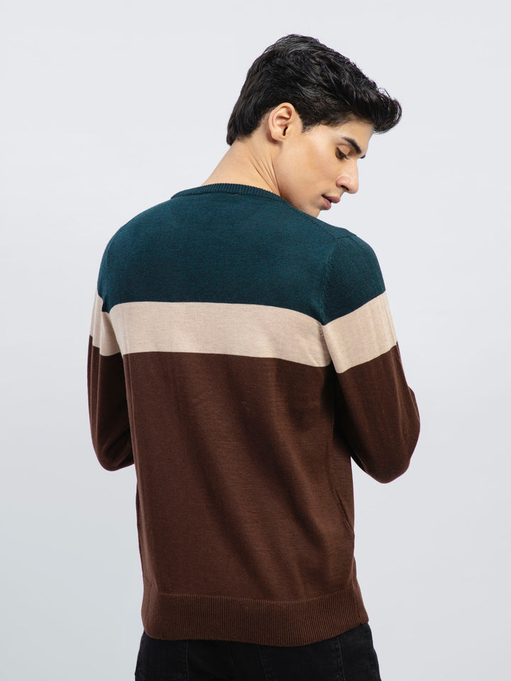 Green & Brown Striped Wool Blended Jumper Brumano Pakistan