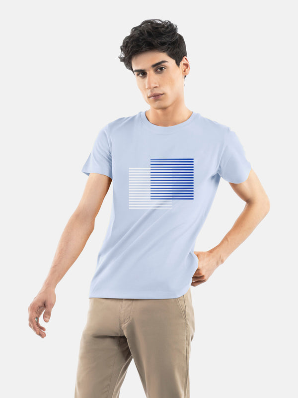 Sky Blue 'Abstract' 3d Printed Crew Neck T-Shirt Brumano Pakistan