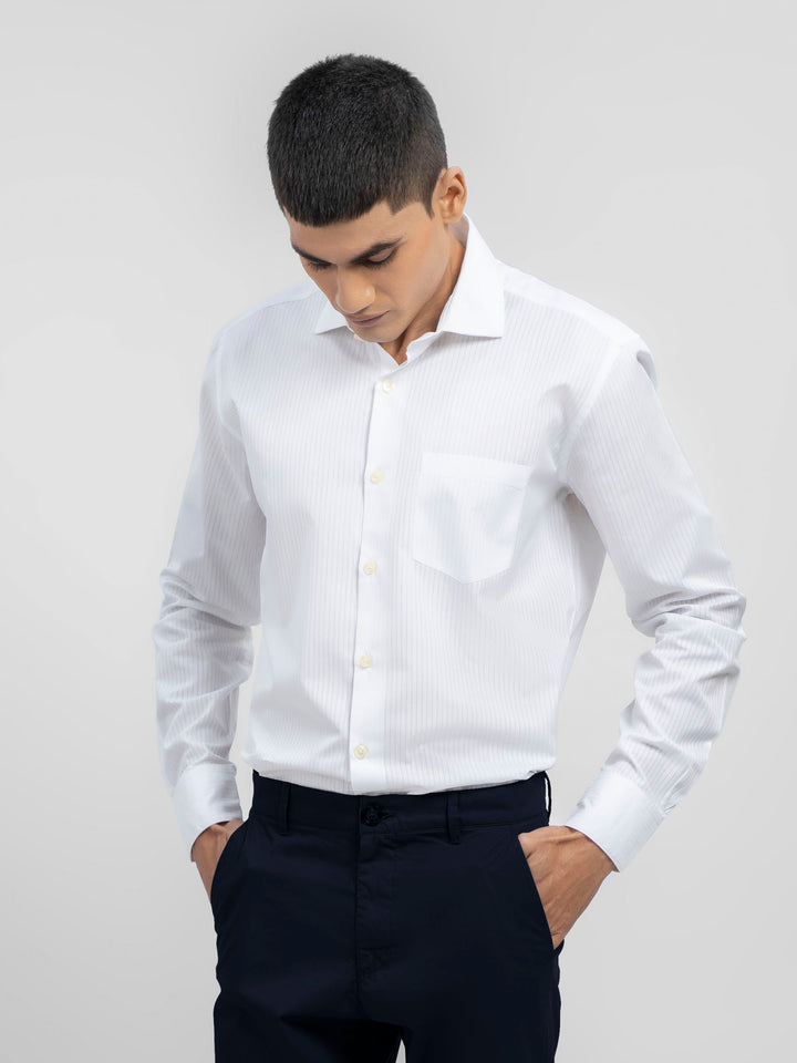 White Self Striped Formal Shirt Brumano Pakistan