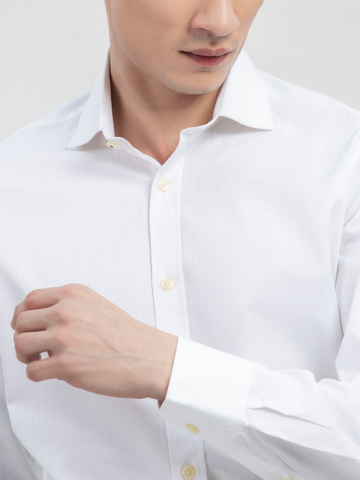 White Striped Formal Shirt With Cutaway Collar Brumano Pakistan