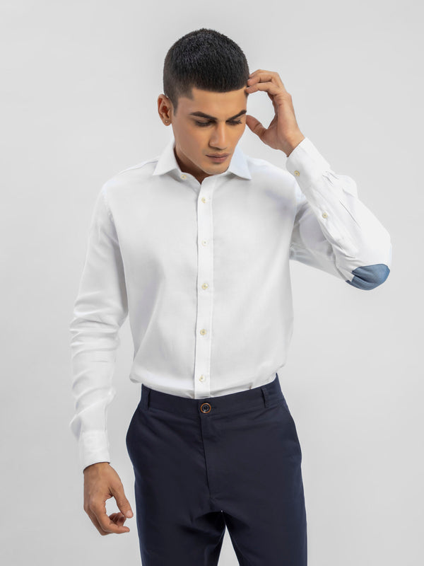 White Structured Shirt With Blue Elbow Patch Brumano Pakistan