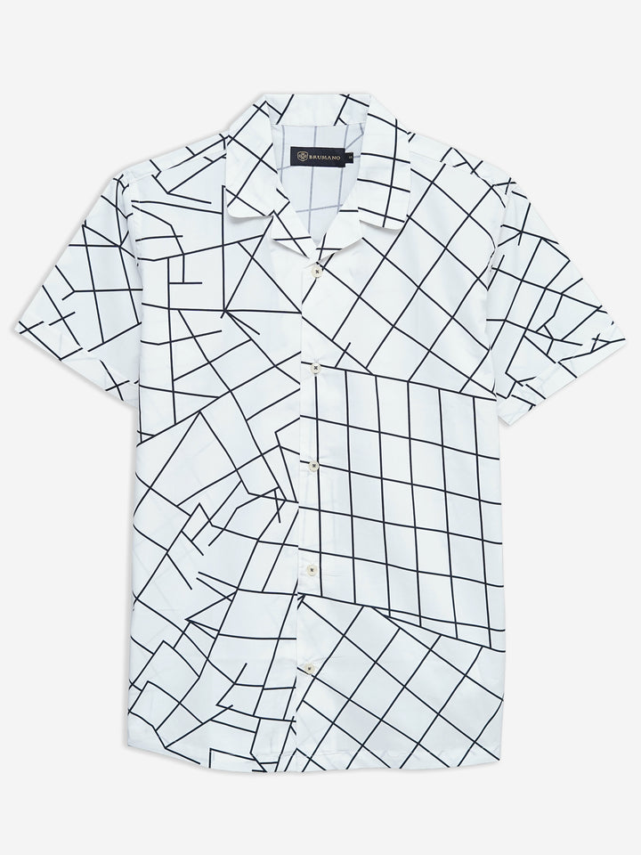 White & Black Printed Half Sleeve Cuban Collar Shirt Brumano Pakistan