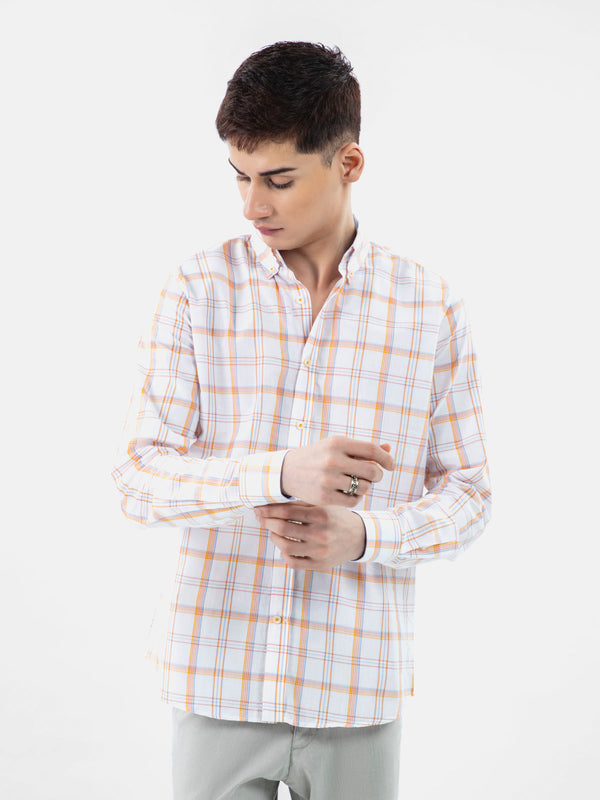 White & Orange Checkered Button Down Shirt Brumano Pakistan