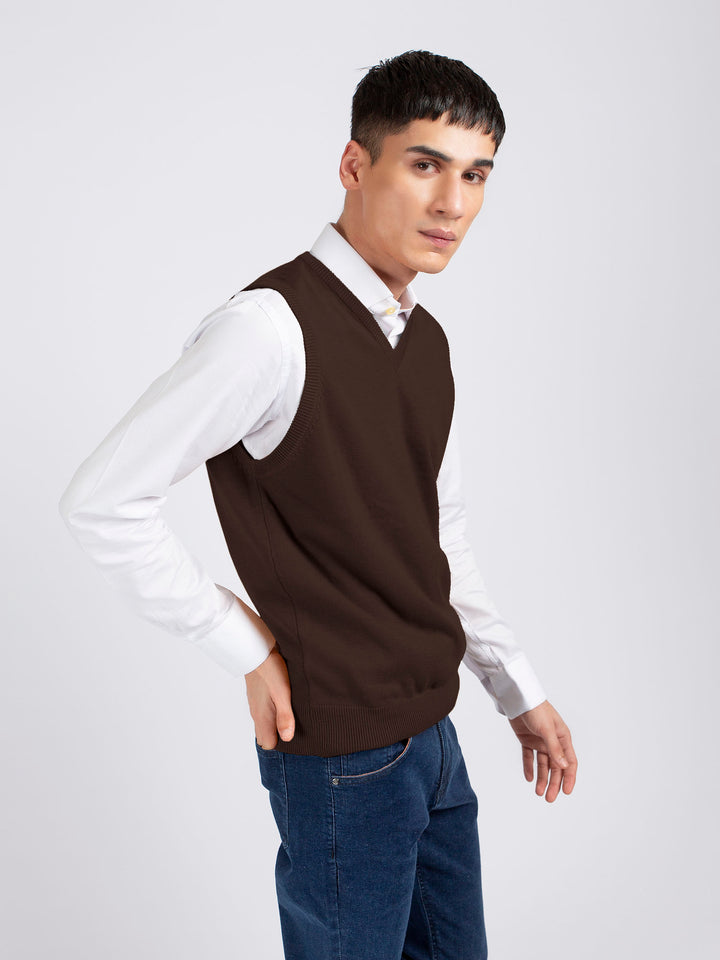 Dark Brown Wool Blended Sleeveless Sweater Brumano Pakistan