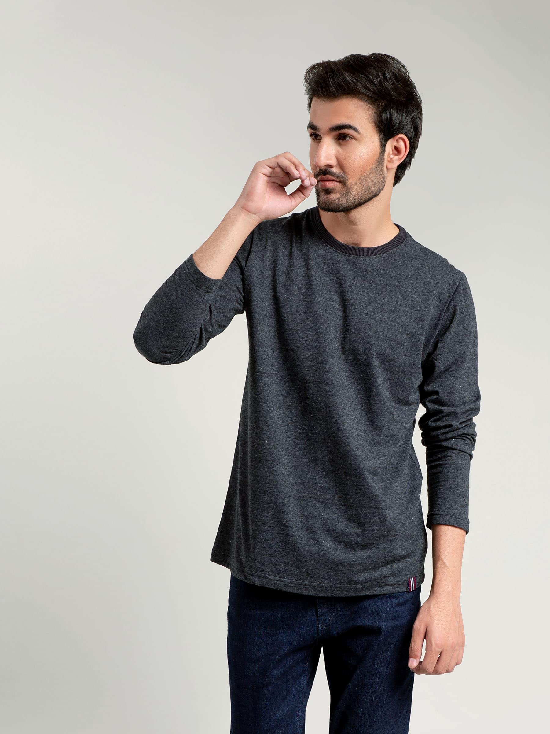 Charcoal Neppy Sleeve T-shirt - Brumano Menswear