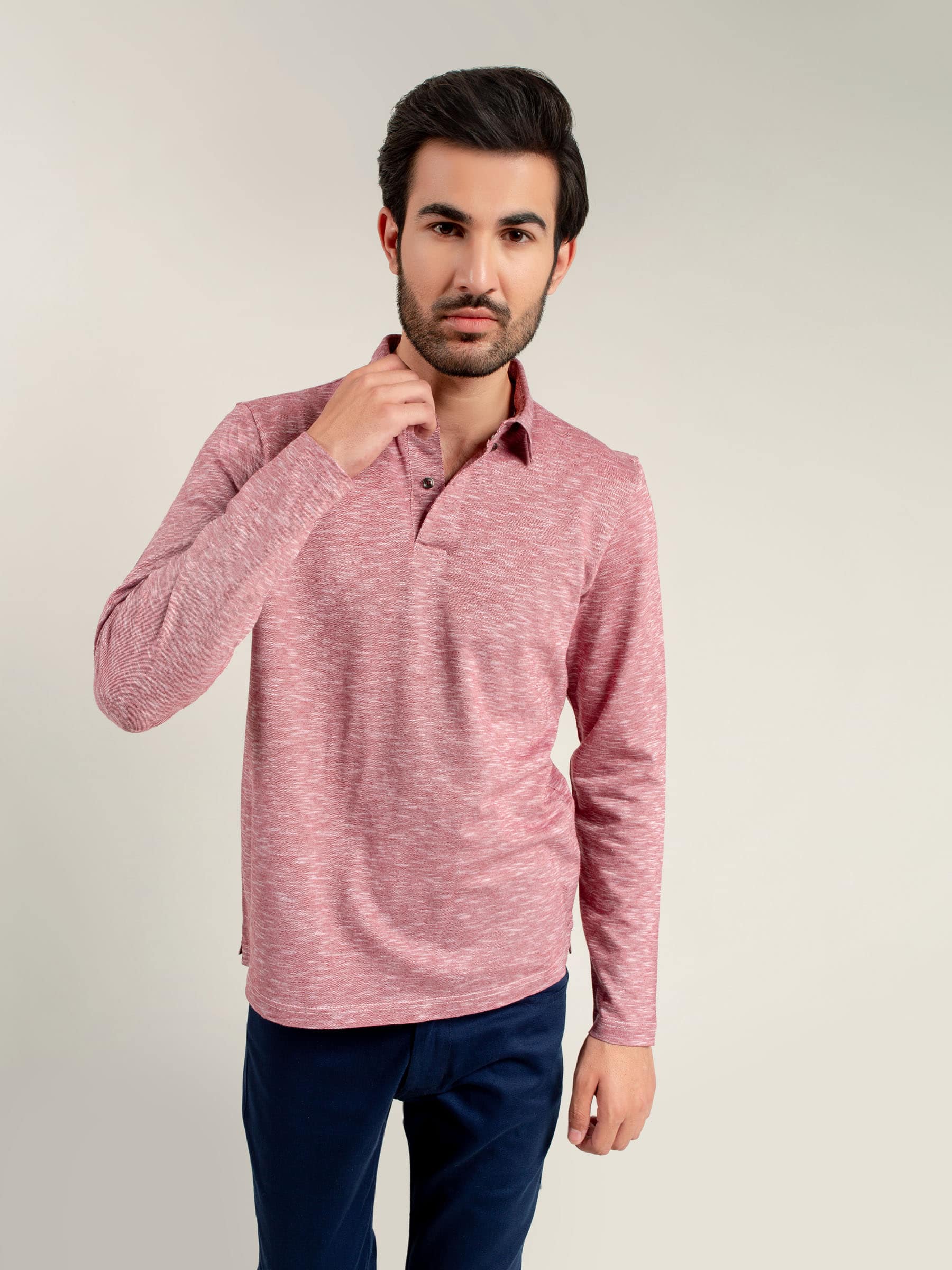 Pink long sleeve polo mens Clearance