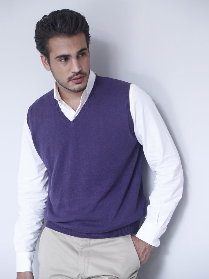 Purple Sleeveless V-Neck sweater