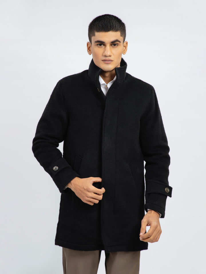 100% Wool Black Long Coat - Limited Edition Brumano Pakistan