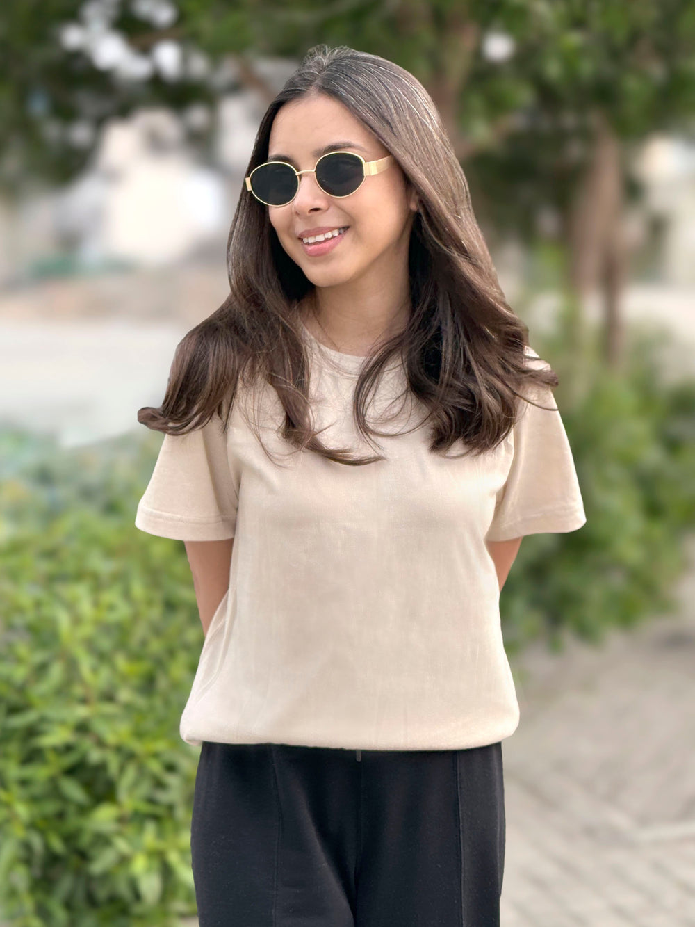 Beige 100% Cotton Basic Tee - Women
