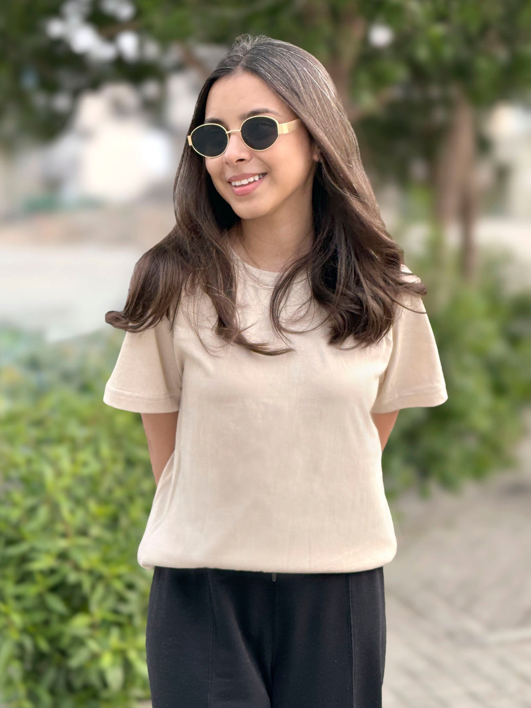 Beige 100% Cotton Basic Tee - Women