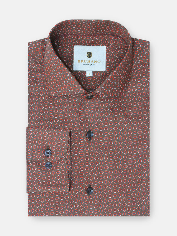 Brown & Red Geometric Printed Shirt