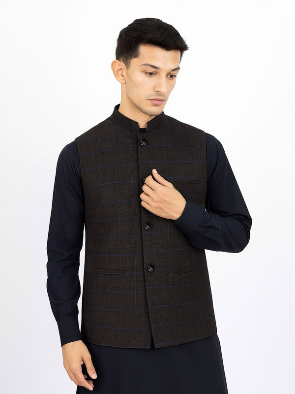Dark Brown Checkered Waistcoat