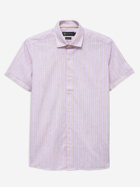 Pink Linen Striped Half Sleeve Shirt