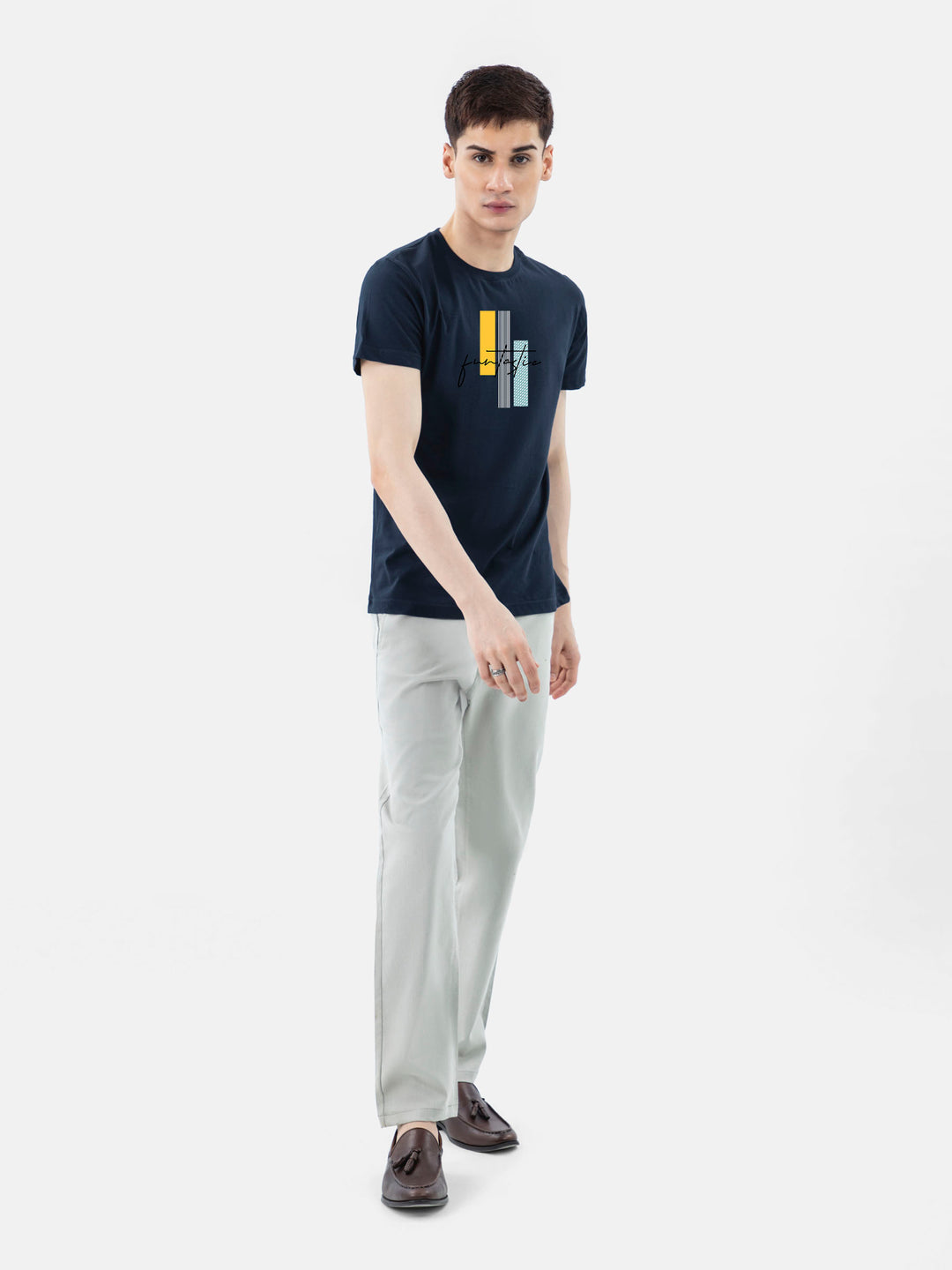 Navy Blue 'Funtastic' Printed Crew Neck T-Shirt