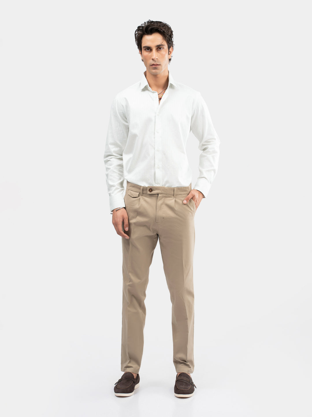 White Structured Striped Formal Shirt