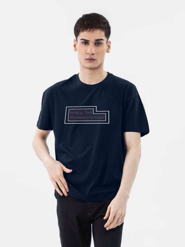 Navy Blue Over-Sized Printed T-Shirt
