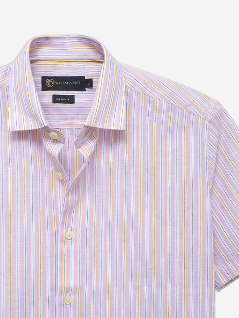 Pink Linen Striped Half Sleeve Shirt