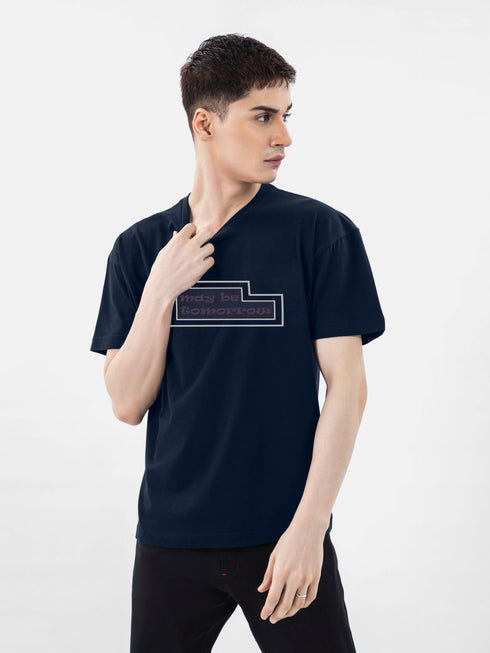 Navy Blue Over-Sized Printed T-Shirt