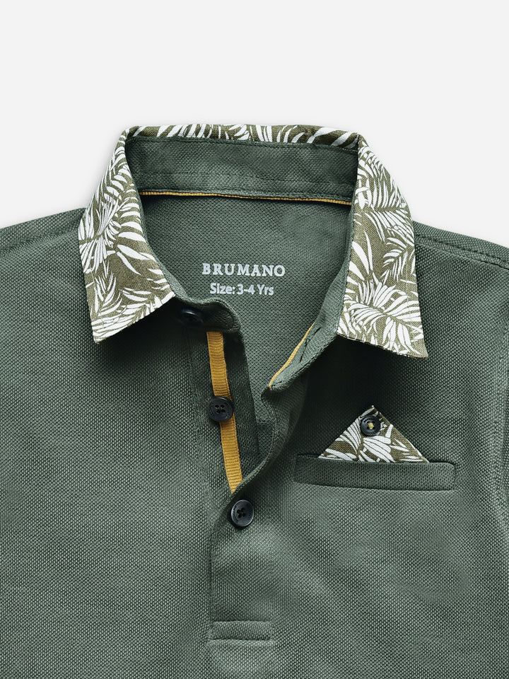 Olive Green Casual Polo With Printed Collar Brumano Pakistan