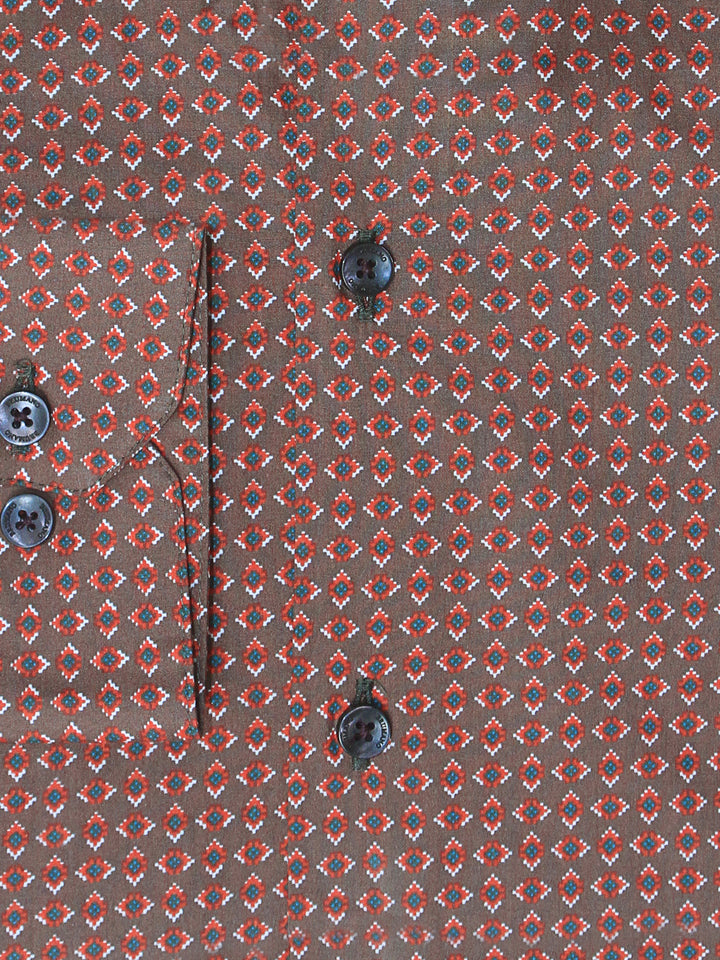 Brown & Red Geometric Printed Shirt