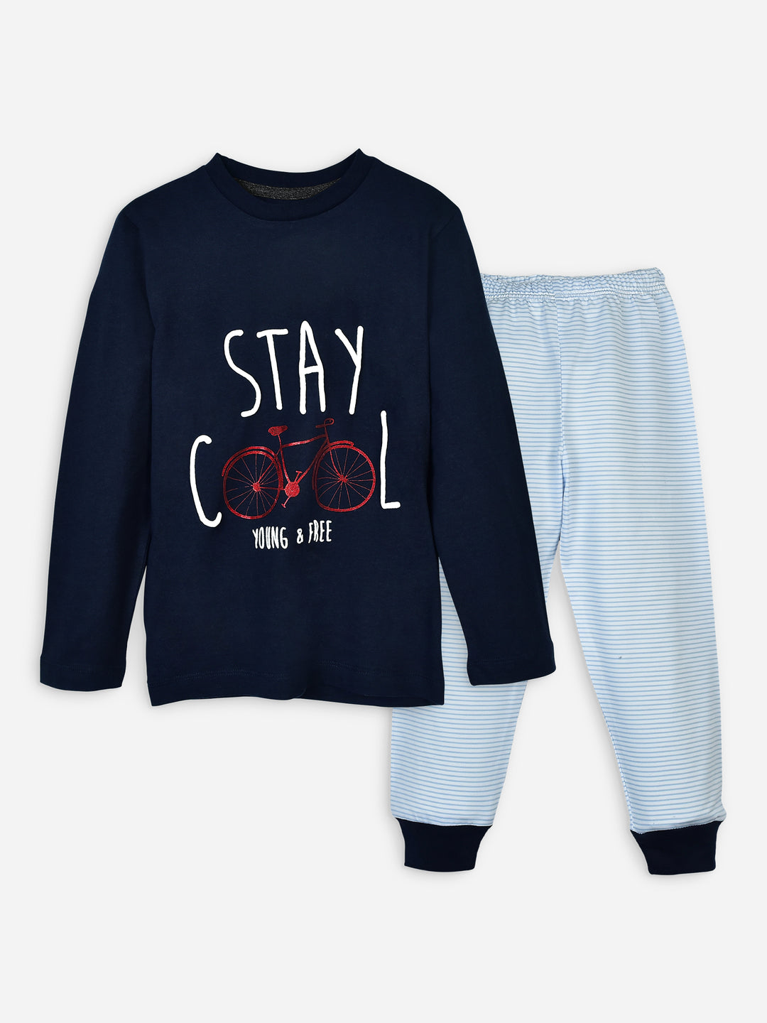 Black graphic t shirt & striped pajama set   pack of 2 brumano pakistan