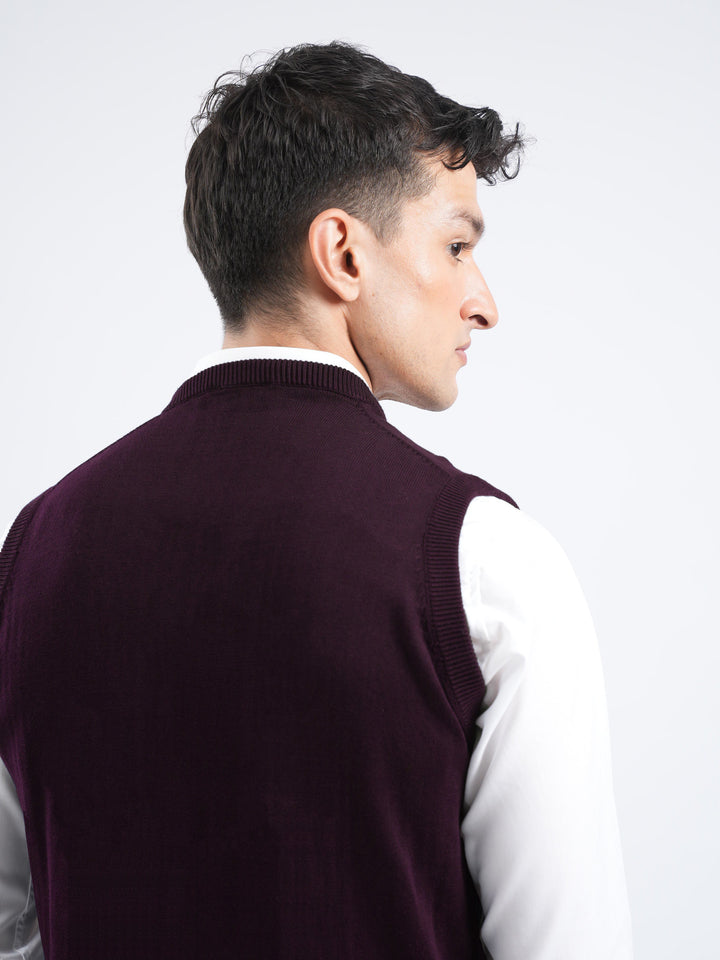 Maroon Sleeveless V-Neck Sweater