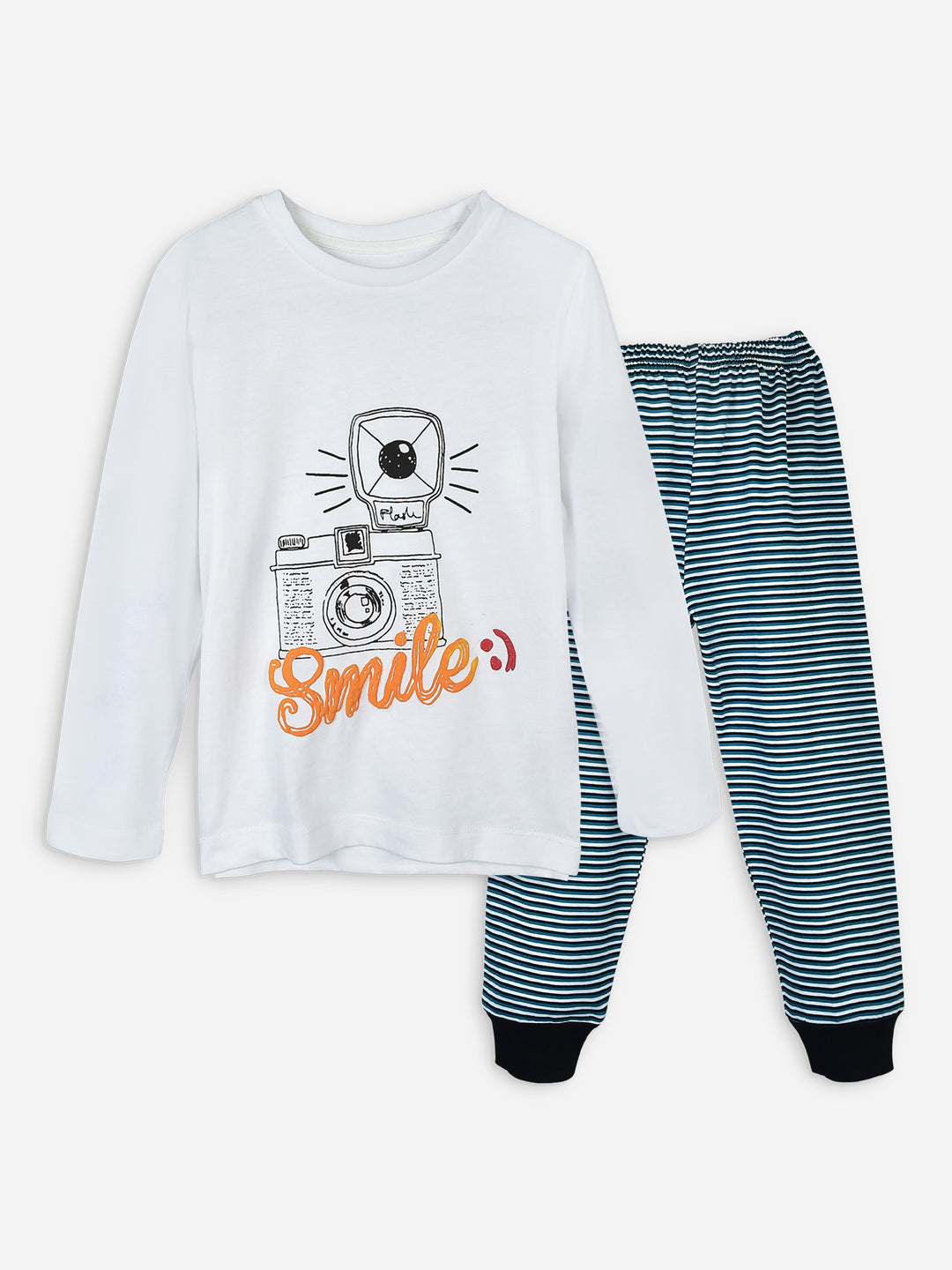 White graphic t shirt & striped pajama set   pack of 2 brumano pakistan