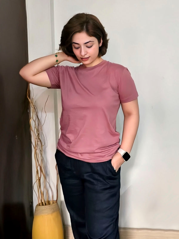 Tea Pink 100% Cotton Basic Tee - Women