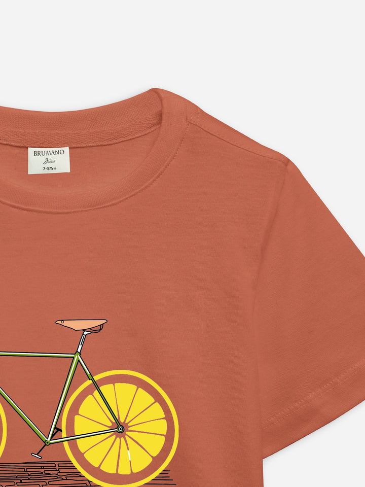Rusty Orange 'Bicycle' Printed Casual T-Shirt