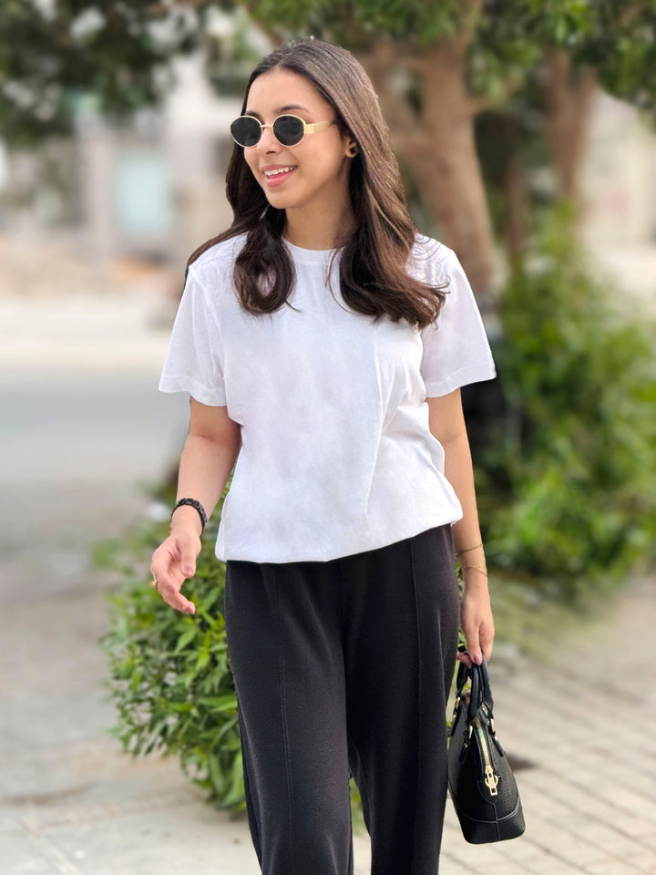 White 100% Cotton Basic Tee - Women