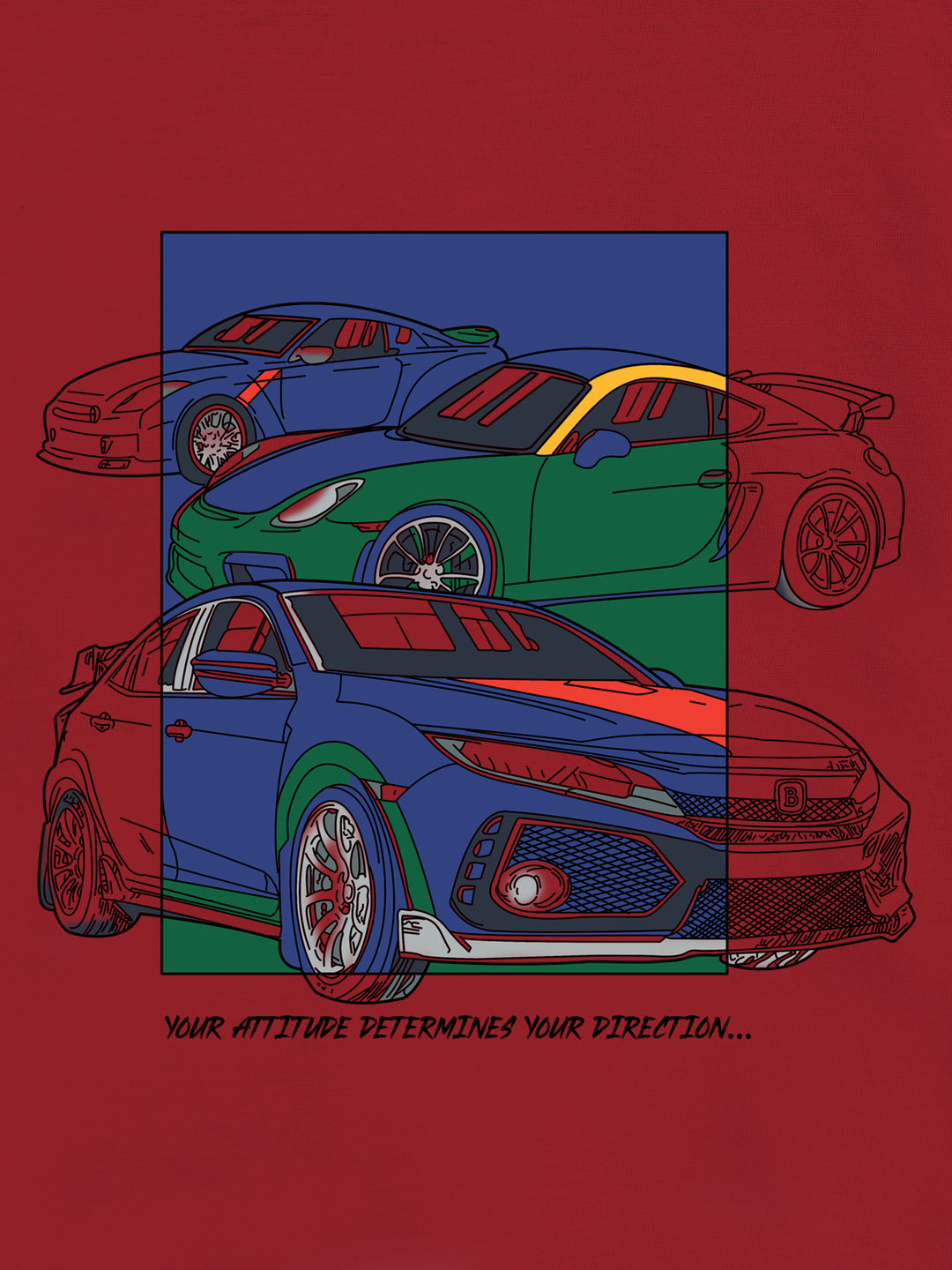 Red 'Sports Cars' Printed Casual T-Shirt