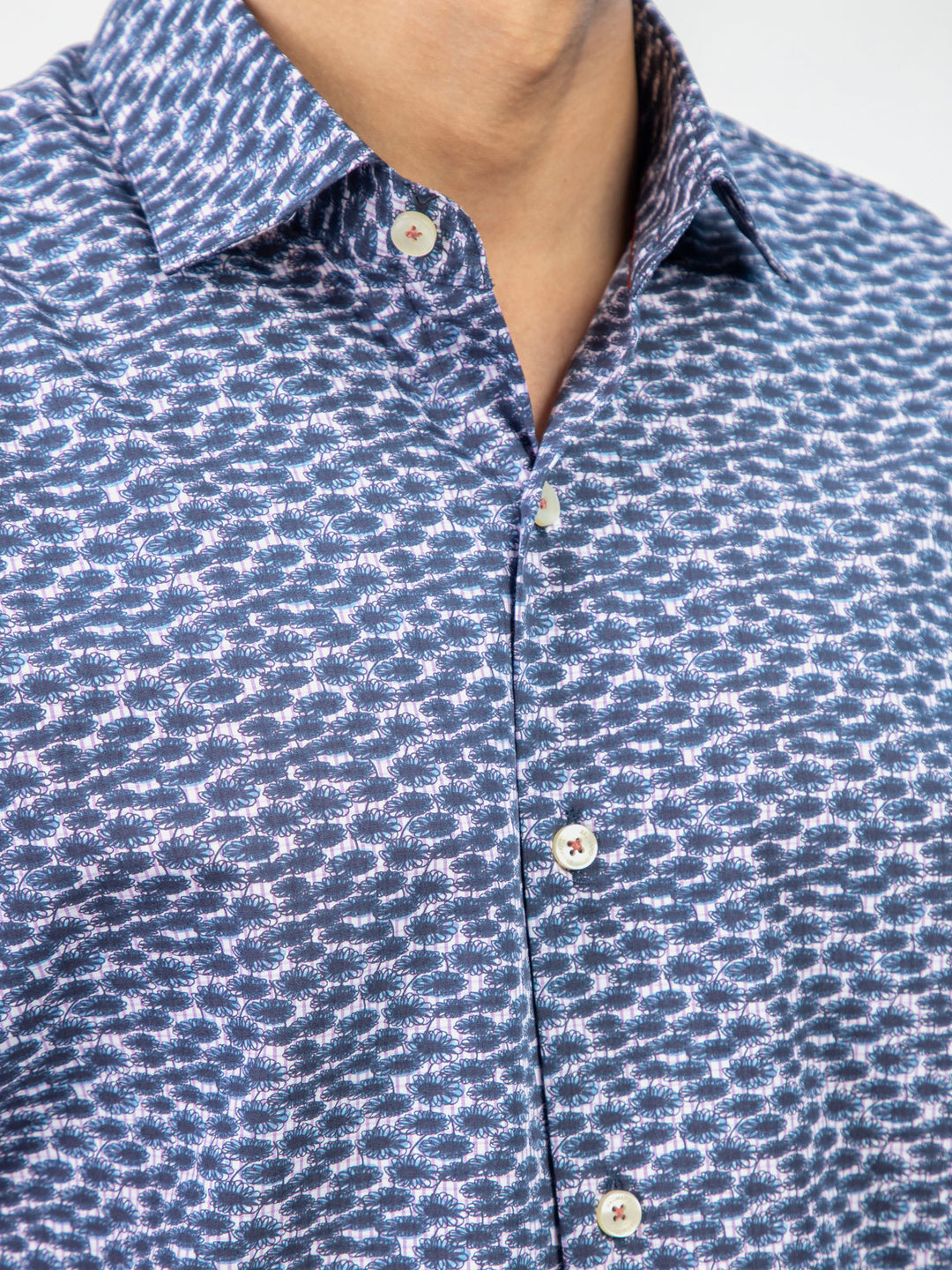 Navy Blue Abstract Printed Shirt With Classic Collar