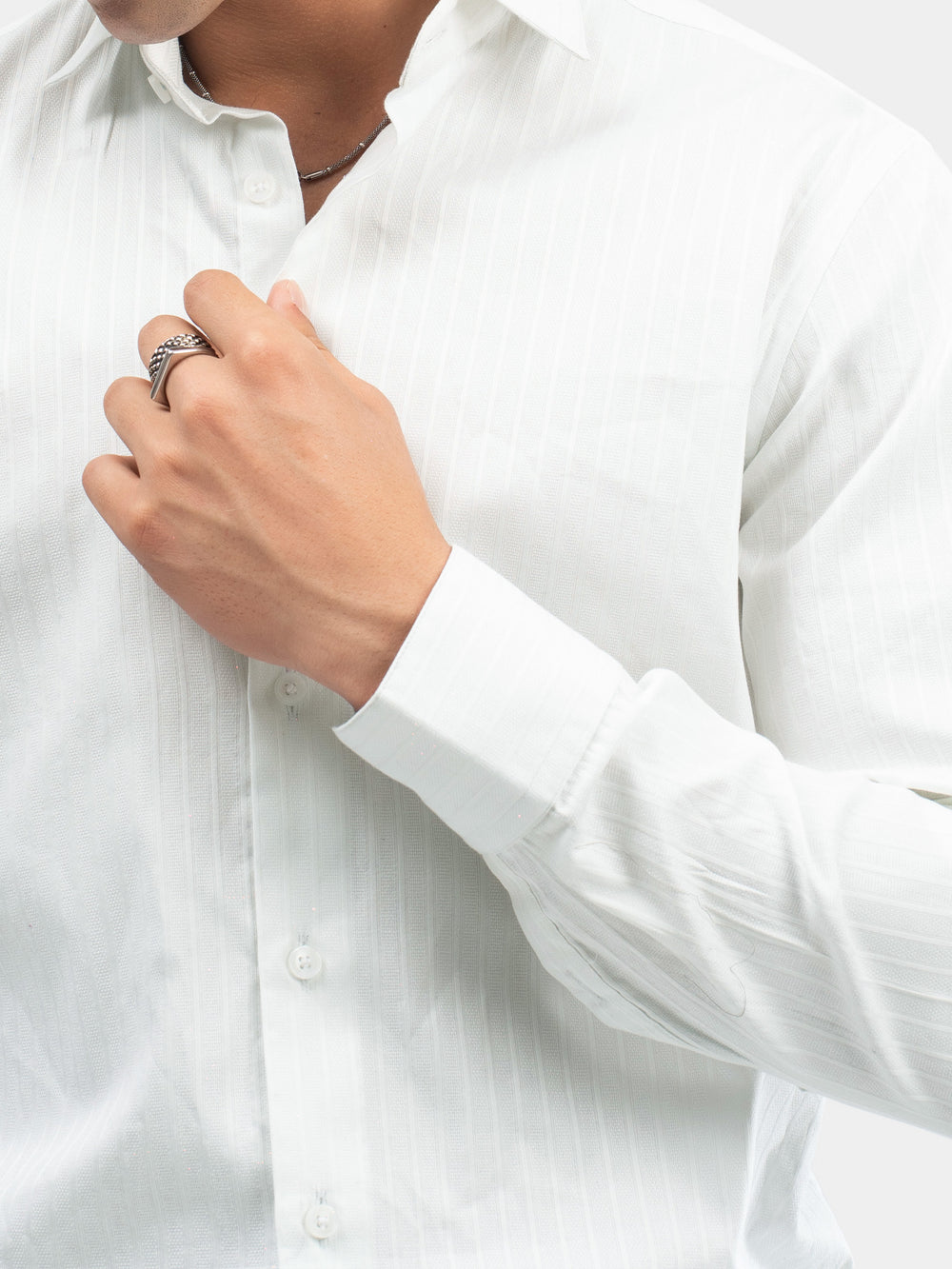 White structured striped formal shirt