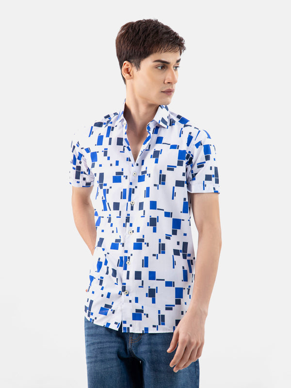 Blue Abstract Printed Half Sleeve Shirt