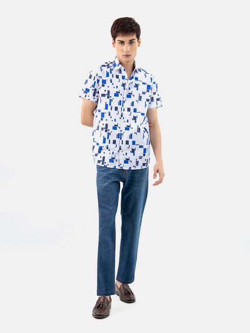 Blue Abstract Printed Half Sleeve Shirt