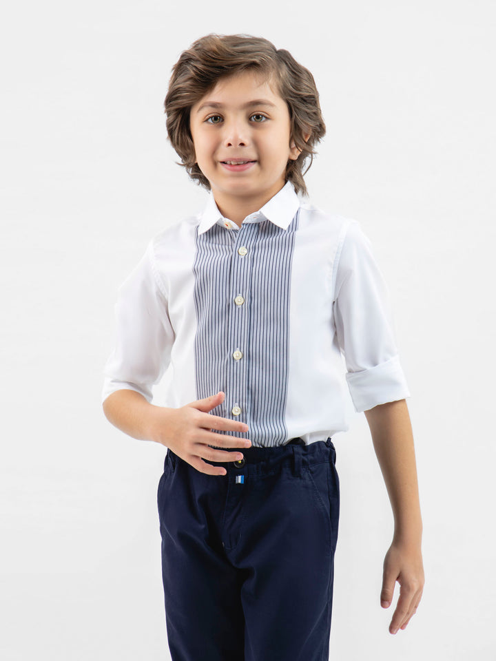 White Formal Shirt With Contrasting Front