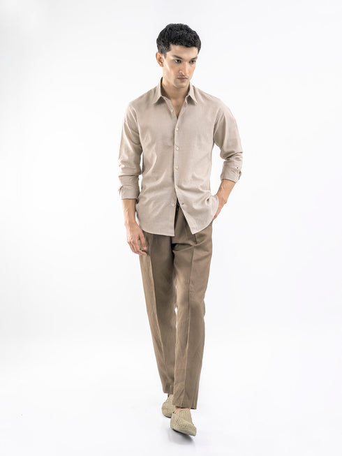 Brown Linen Blended Pajama Trouser