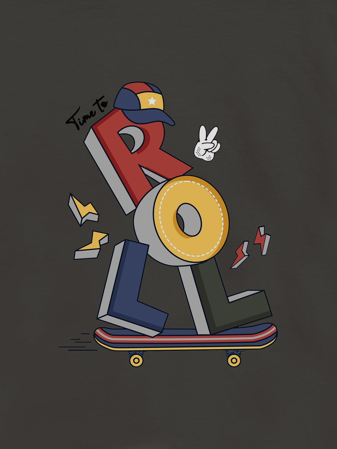 Brown 'Time To Roll' Printed Casual T-Shirt