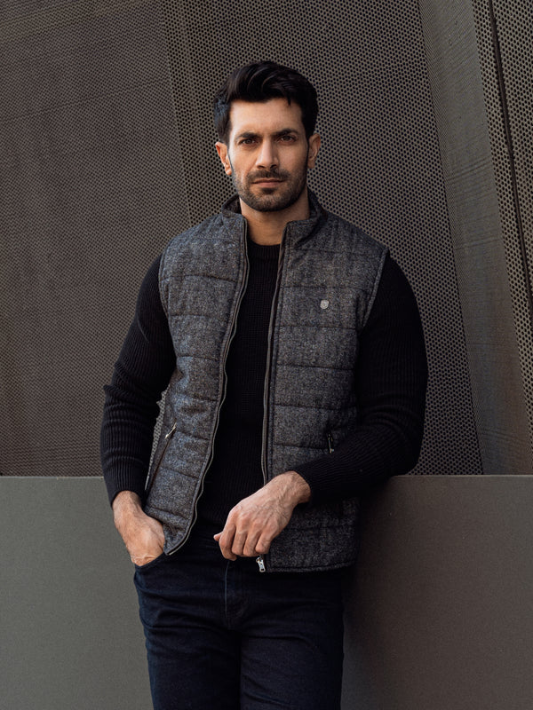 Dark Grey Wool Structured Sleeveless Zipper Brumano Pakistan