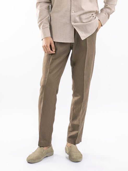 Brown Linen Blended Pajama Trouser