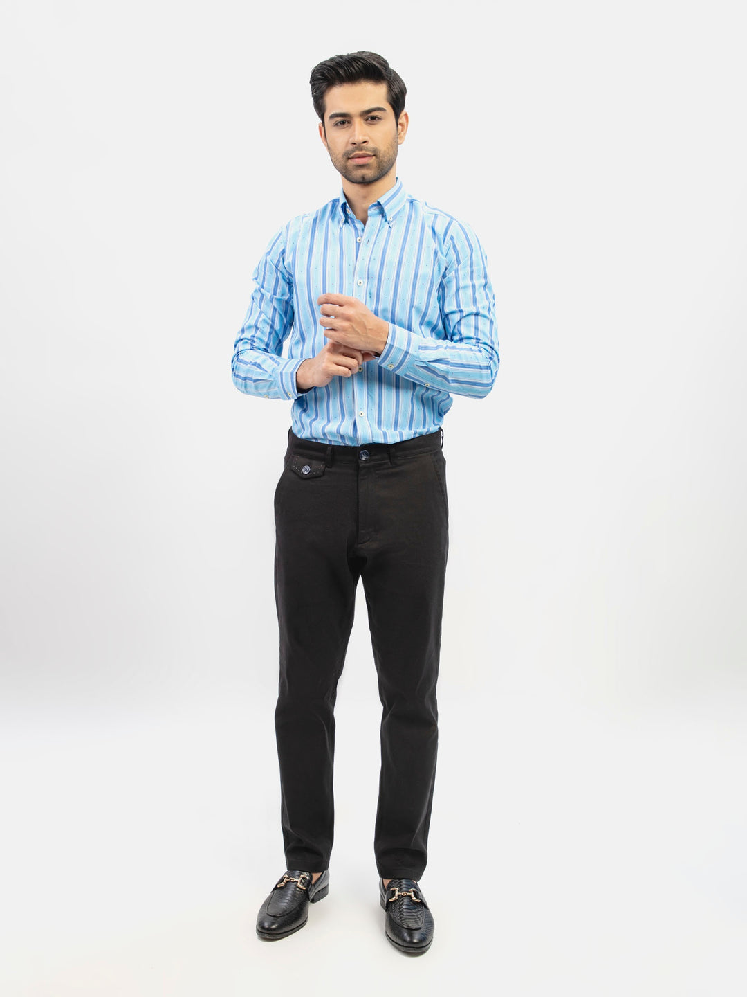 Aqua blue striped button down shirt bumano pakistan