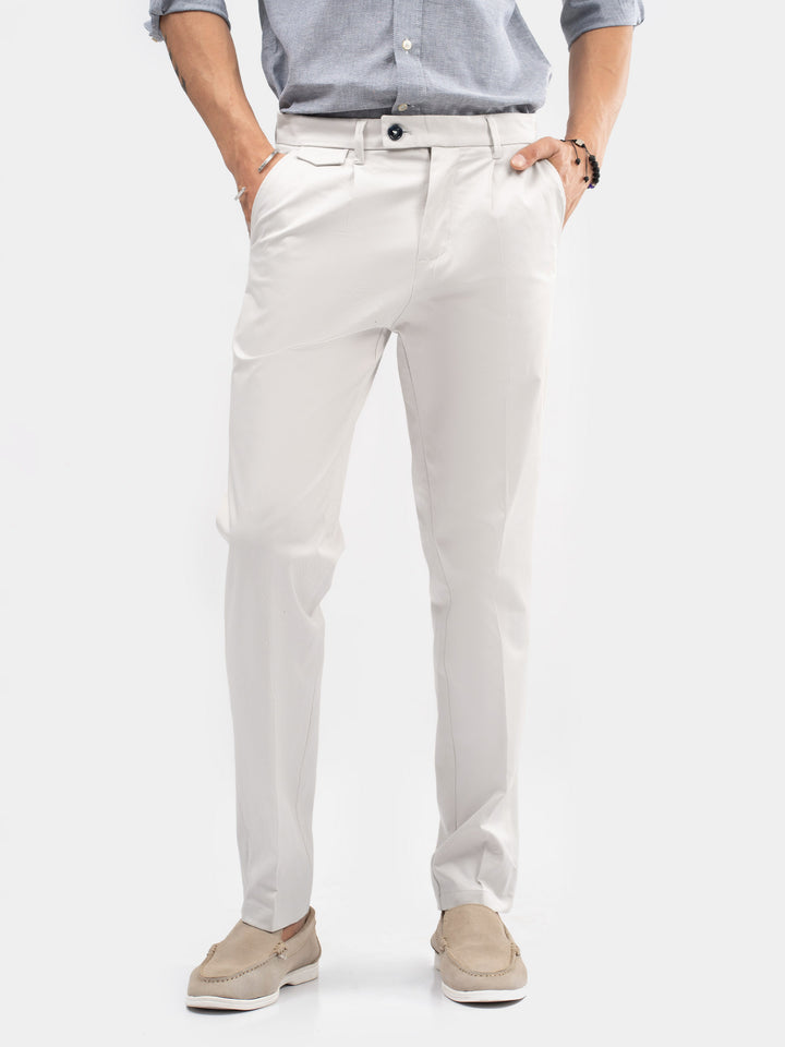Men's ash white pleated chinos front view