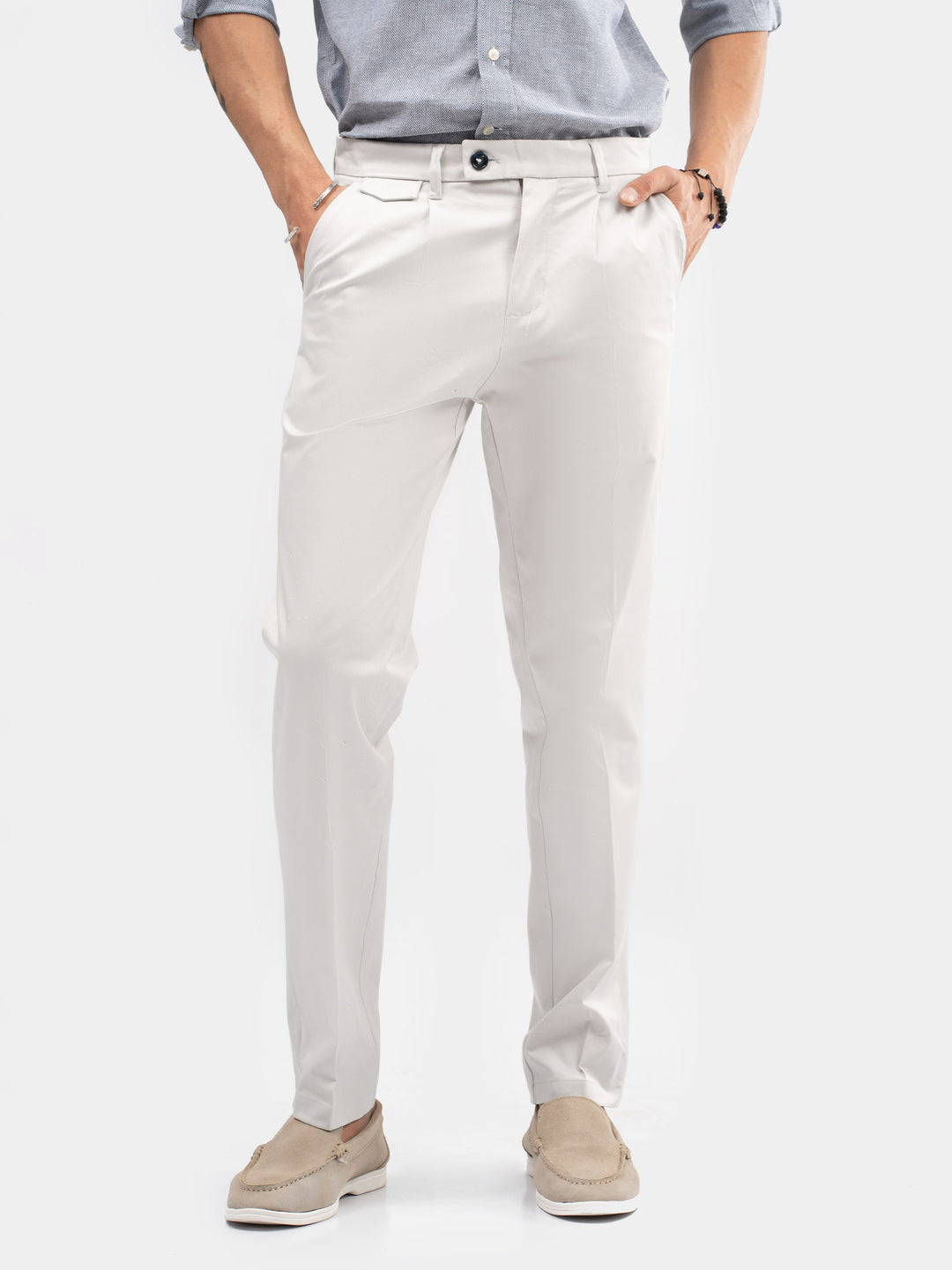 Ash white chino with front pleats brumano pakistan