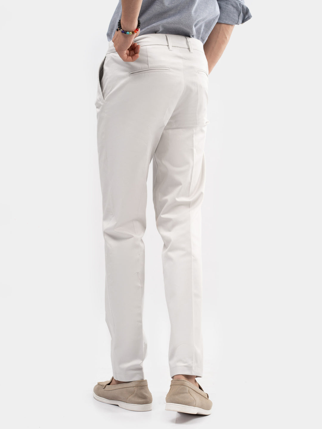 Ash White Chino With Front Pleats