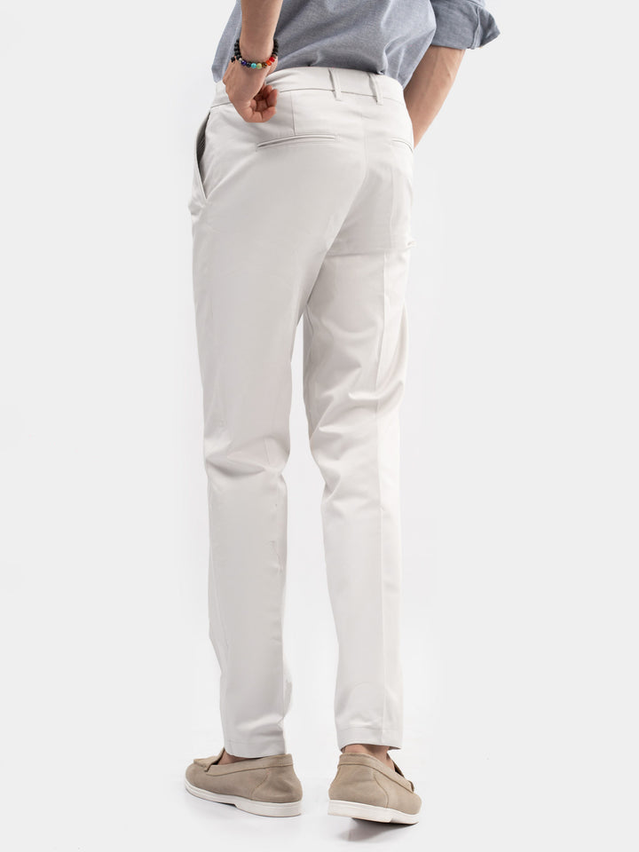 Ash White Chino With Front Pleats