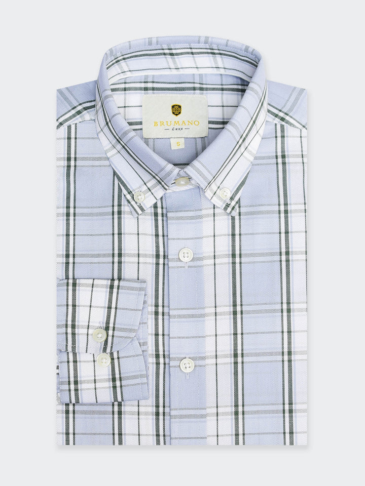 Ash Blue Large Checkered Button Down Shirt - Luxe
