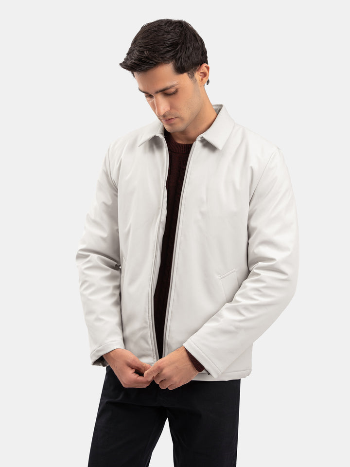 Ash White Quilted Formal Jacket With Collar