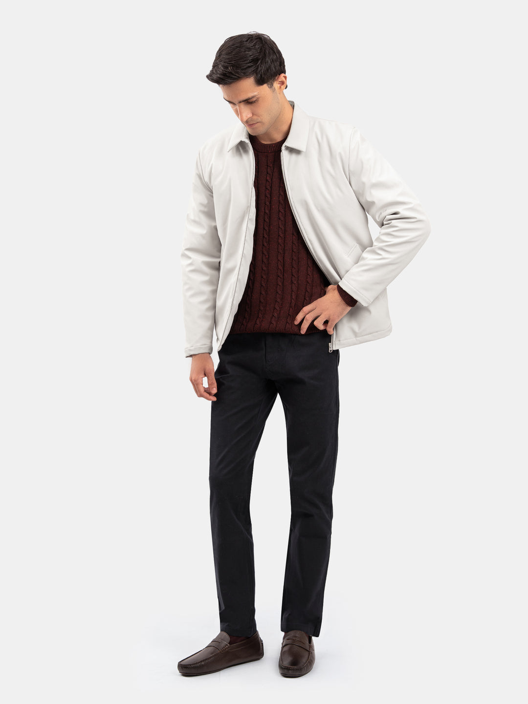 Ash White Quilted Formal Jacket With Collar